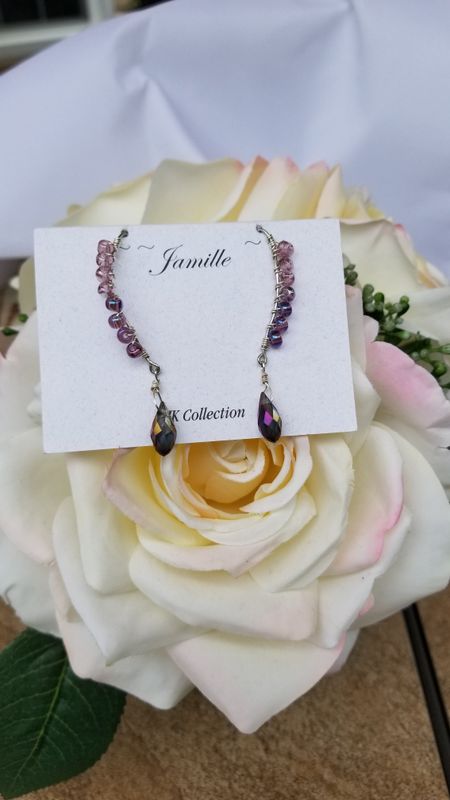 Wire Wrapped Amethyst Glass Beads with Swarovski Drop Crystal