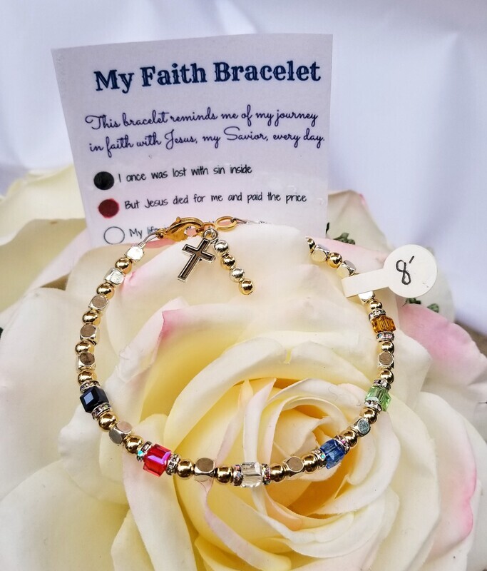 Silver Faith Bracelet with Preciosa Cube Crystals. Each Color Represents Faithful Inspiration