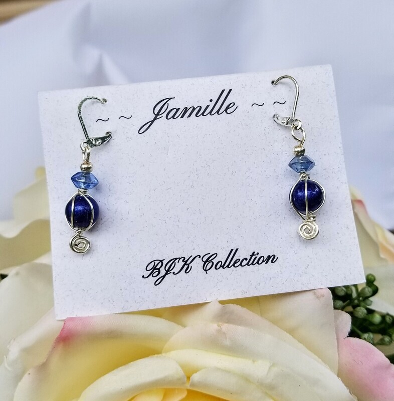 Lapis Lazuli Bead with Glass Accent Bead in a Wire Wrapped Design