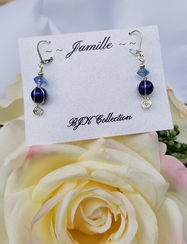 Lapis Lazuli Bead with Glass Accent Bead in a Wire Wrapped Design