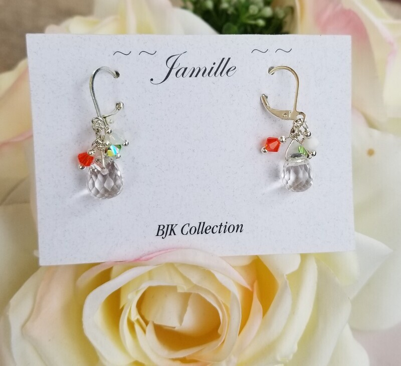 Faceted Glass Crystal  Drop with Colored Swarovski Crystals