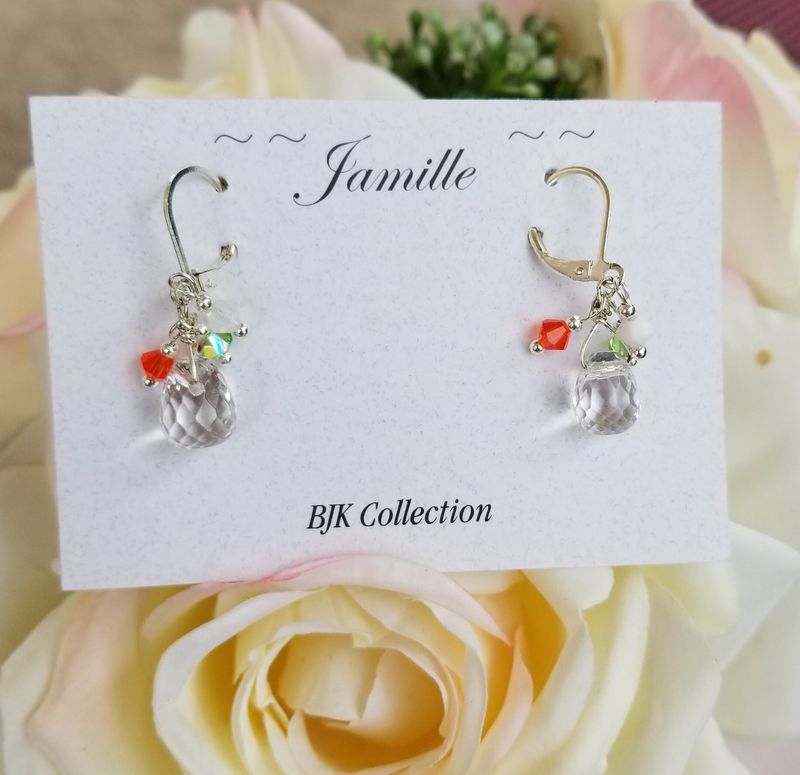 Faceted Glass Crystal  Drop with Colored Swarovski Crystals