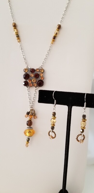 Long Lariat Style Necklace Set with Vintage Crystal Accents