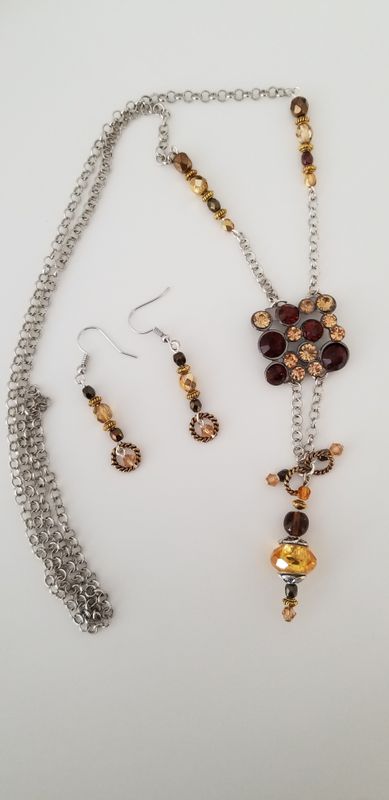 Long Lariat Style Necklace Set with Vintage Crystal Accents