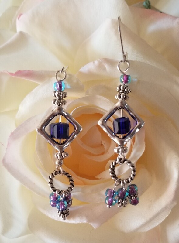 Royal Navy Blue Crystal Dangle Earrings