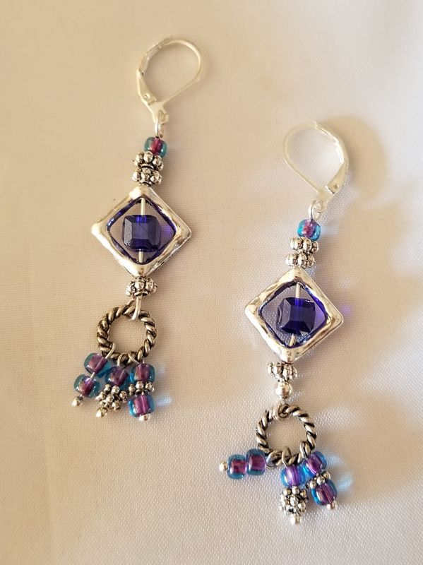 Royal Navy Blue Crystal Dangle Earrings