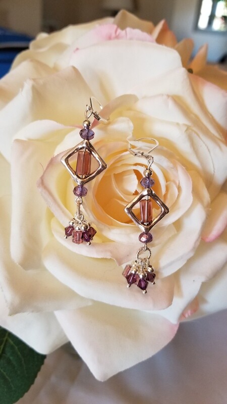 Swarovski Amethyst Colored Crystal Earrings with Silver Accents