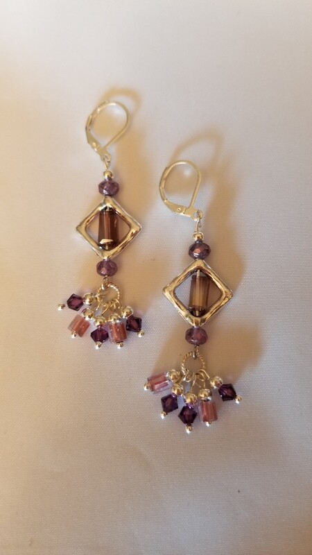 Swarovski Amethyst Colored Crystal Earrings with Silver Accents