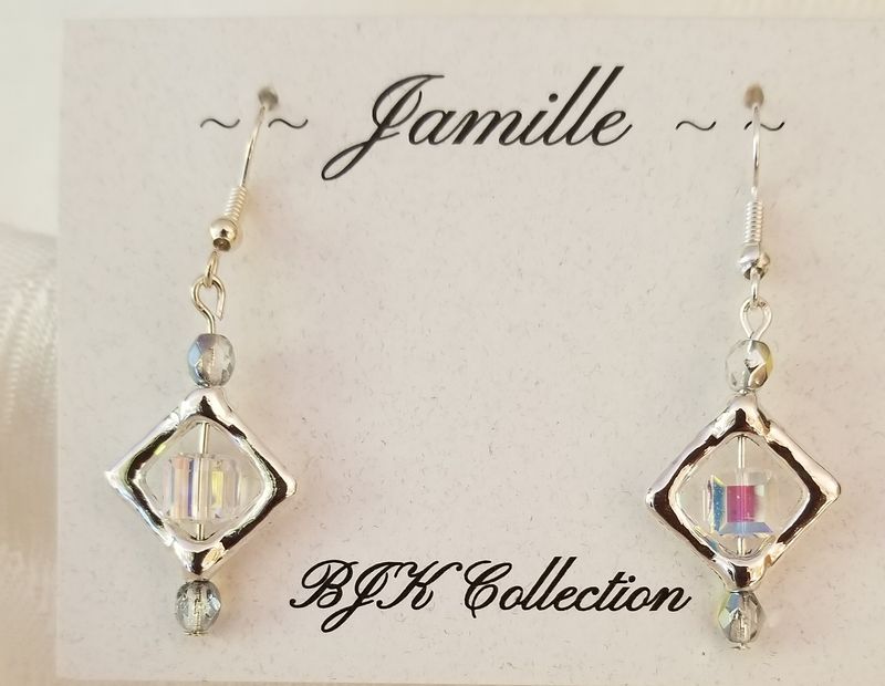 Silver framed Aurora Borealis cubed crystal