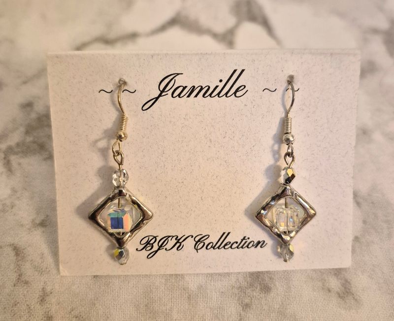 Silver framed Aurora Borealis cubed crystal