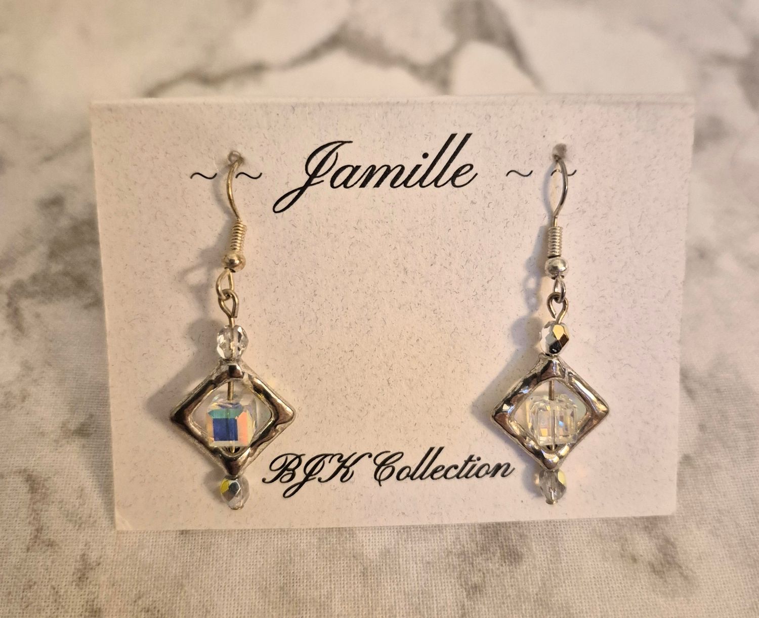 Silver framed Aurora Borealis cubed crystal