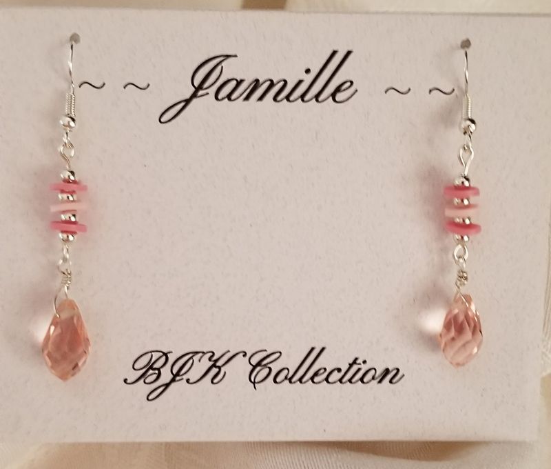 Multi faceted pink drop Crystal, with added pink beads