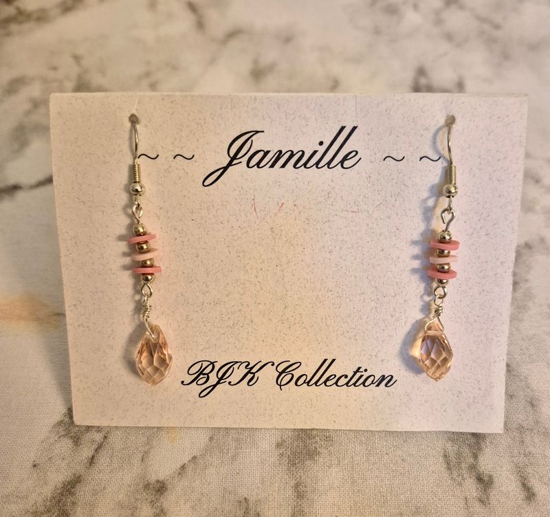 Multi faceted pink drop Crystal, with added pink beads