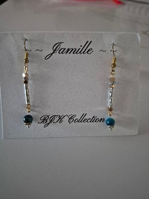 Silver with gold, Lapis Lazuli bead, dangle earrings.