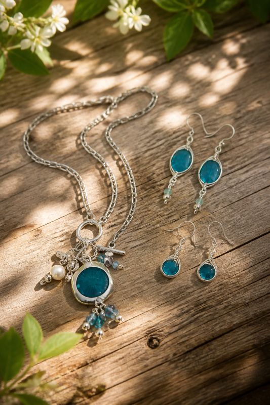Long Turquoise Style Necklace with Matching Earrings