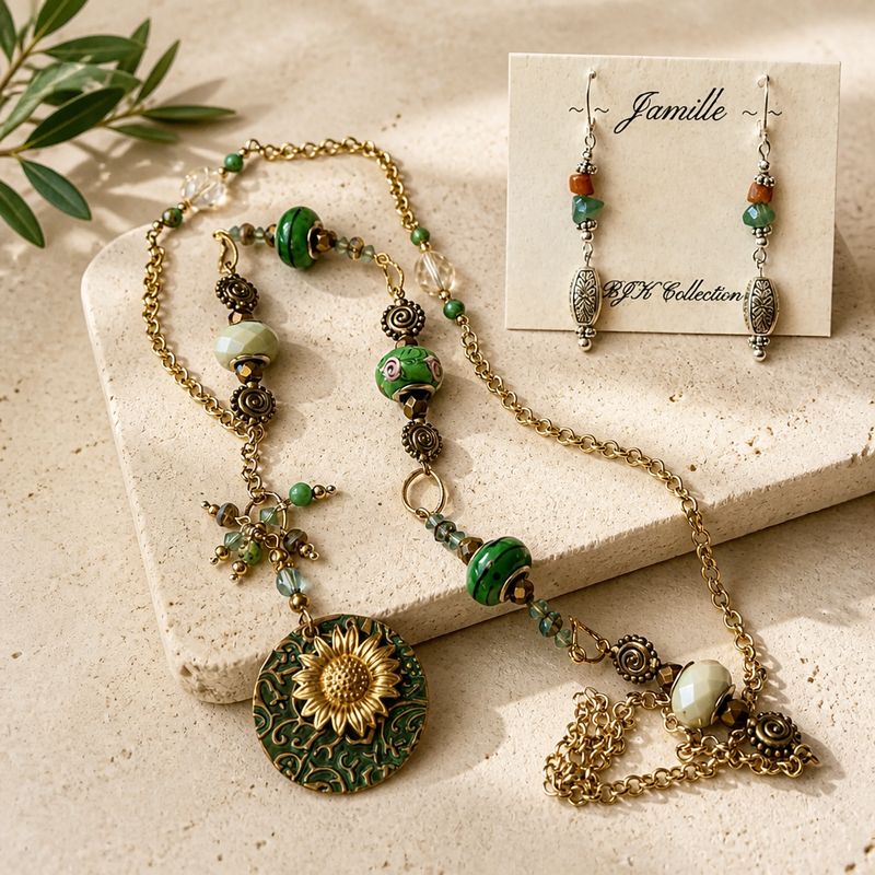 Long Lariet Style Beaded Necklace &amp; Earrings
