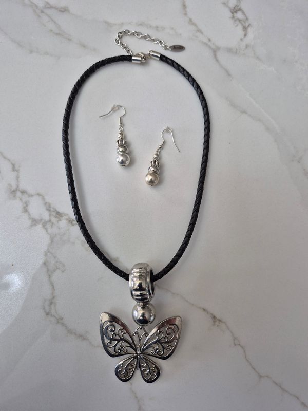 Silver Butterfly Choker with Earrings