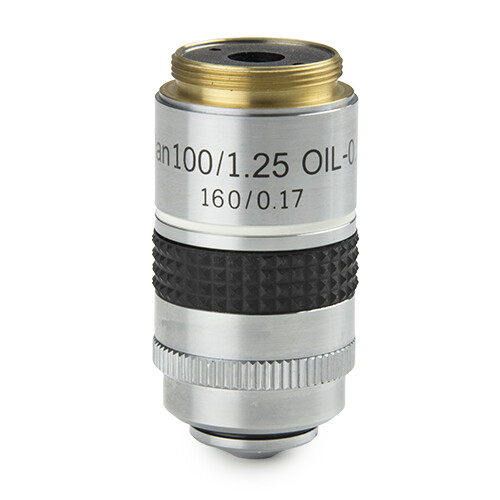 Plan PL S100x/1,25 olie-immersie objectief met irisdiafragma. Werkafstand 0,33 mm