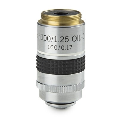 Plan PL S100x/1,25 olie-immersie objectief met irisdiafragma. Werkafstand 0,33 mm