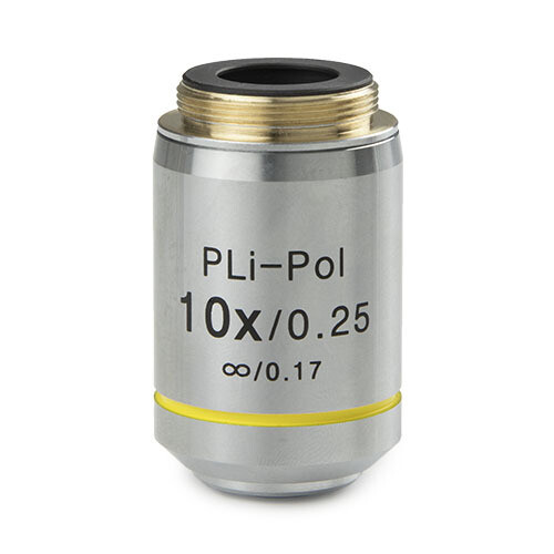 Plan spanningsvrije PLPOLi 10x/0,25 IOS objectief voor iScope doorvallende polarisatie, geen dekglascorrectie. Werkafstand 10 mm
