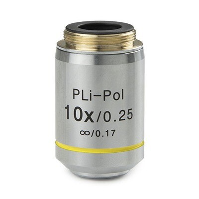 Plan spanningsvrije PLPOLi 10x/0,25 IOS objectief voor iScope doorvallende polarisatie, geen dekglascorrectie. Werkafstand 10 mm