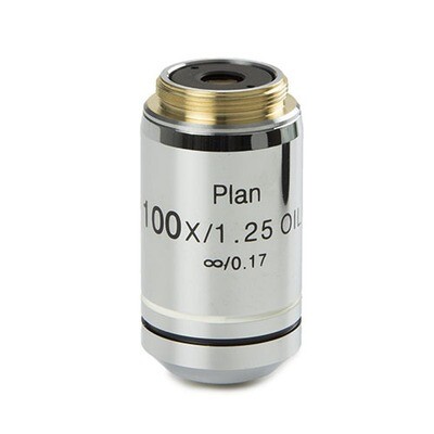 Plan spanningsvrije PLPOLi 100x/1,25 olie-immersie IOS objectief voor iScope doorvallende polarisatie, 0,17 mm dekglascorrectie. Werkafstand 0,13 mm