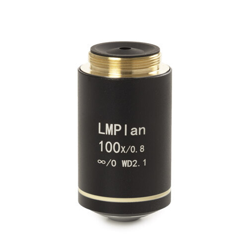 Oneindig gecorrigeerd plan semi apochromatisch PL-M 100x/0,80 IOS objectief. Werkafstand 2,1 mm
