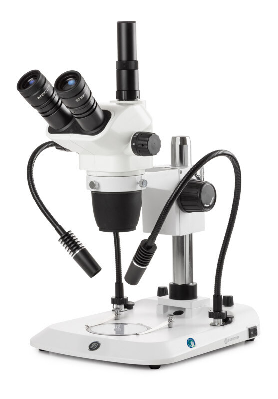 NexiusZoom NZ.1903‑PG Stereomicroscoop Trioculair met WF10x/22mm Oculair, Dubbele LED lichtarm en Kolomstatief