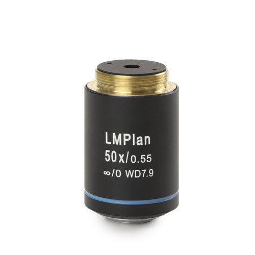 Plan semi apochromatisch PLM 50x/0,55 LWD IOS objectief. Werkafstand 10,8 mm. Geen afdekglascorrectie