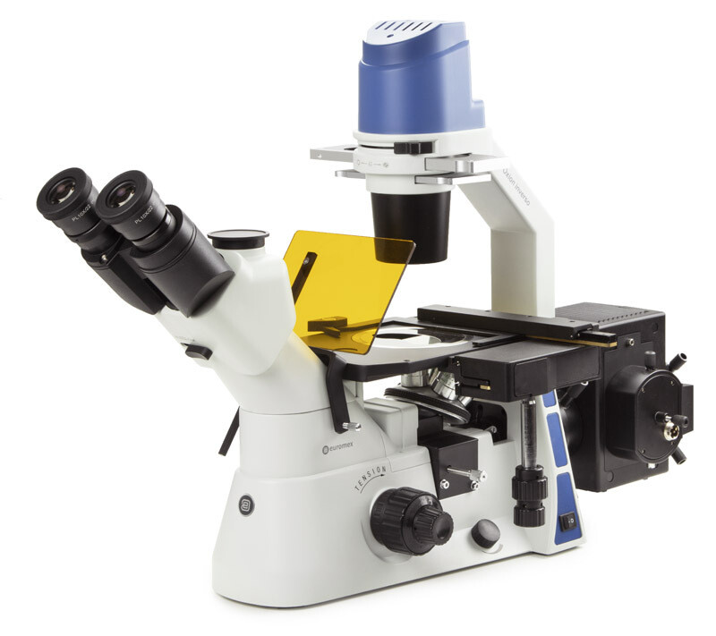 Oxion Inverso OX.2453‑PLPHF met LWD Plan fluarex 10x en plan fase fluarex 20x/40x objectieven, 4-positie filterblokken en X-Y kruistafel