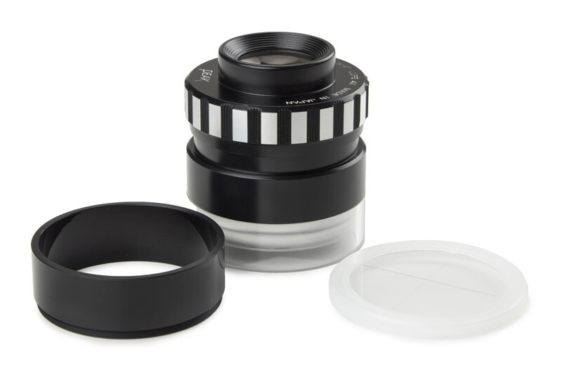 Meetloep 4x vergroting Ø 30 mm oculair. Beeldveld 65 mm. Meetschaal 25-0-25 mm. Verdeling 0,1, 0,5 en 1,0 mm