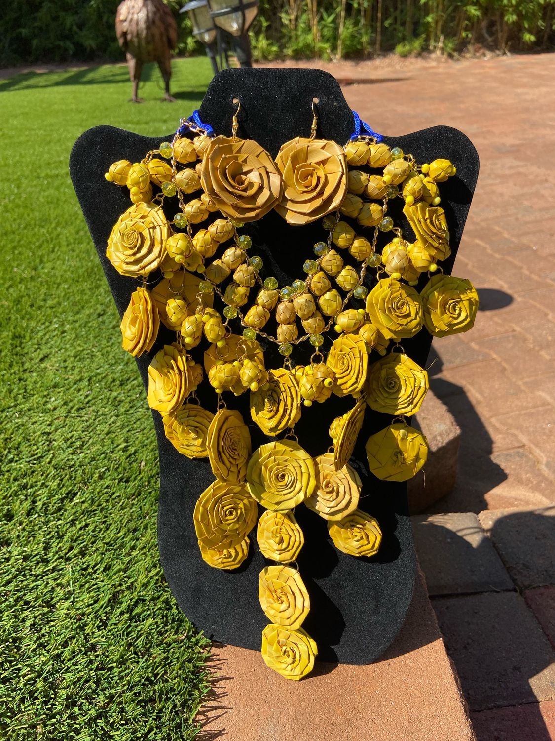 Yellow Corn Husk Necklace With Earrings
