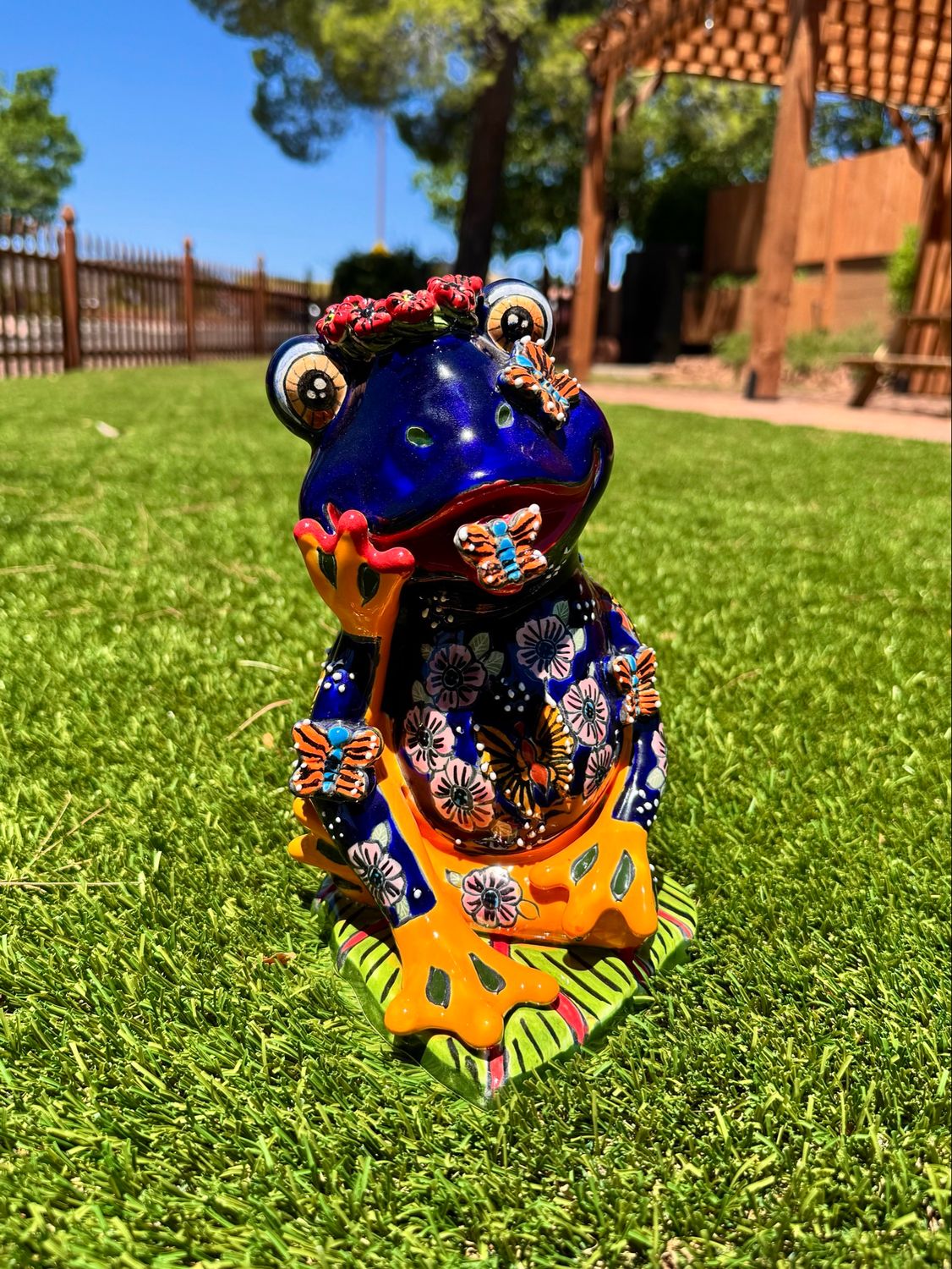 Medium Talavera Thinking Frog w/3D Butterflies