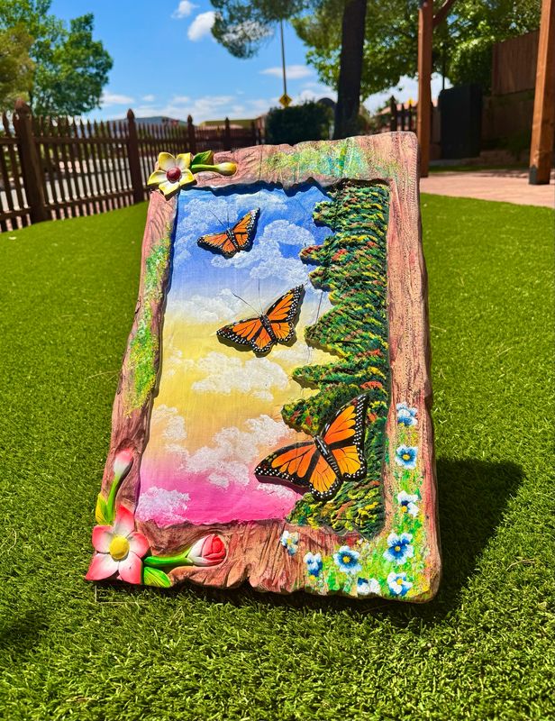 Butterfly/ Flower Wood Painting