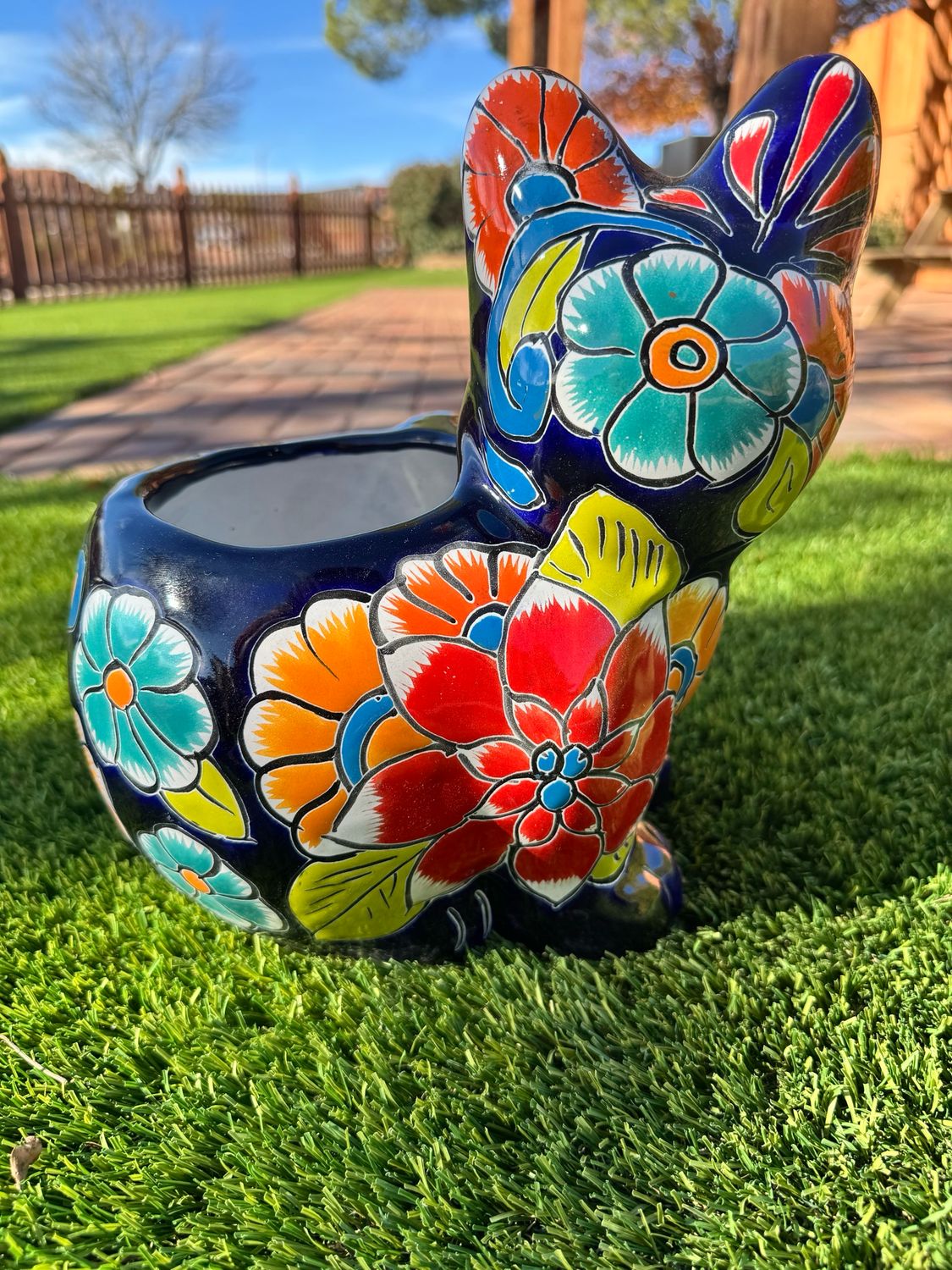 Talavera Cat Planter-Blue 
