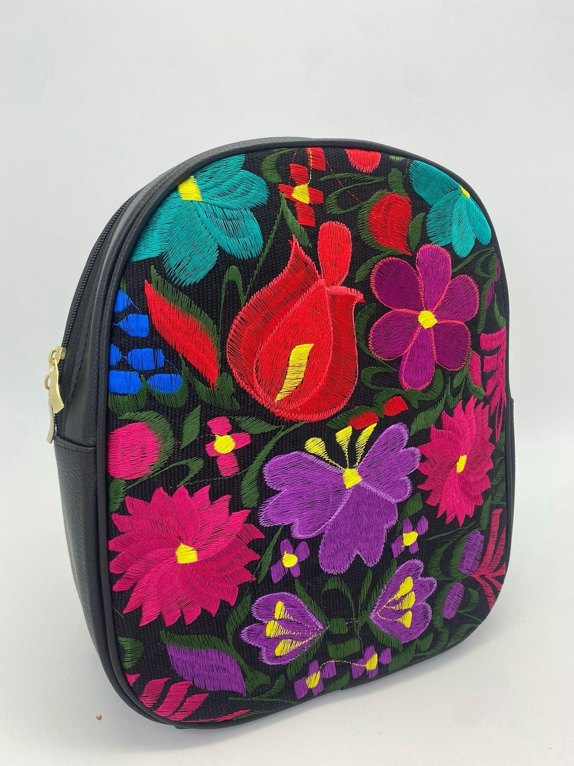 Floral Embroidered Leather Backpack
