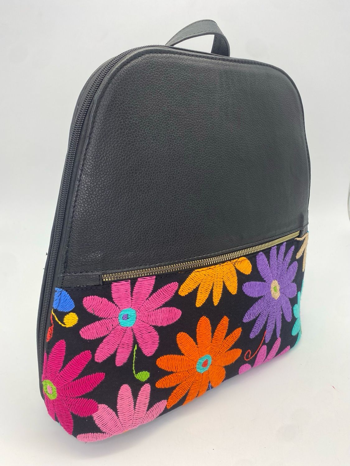 Black Floral Embroidered Backpack