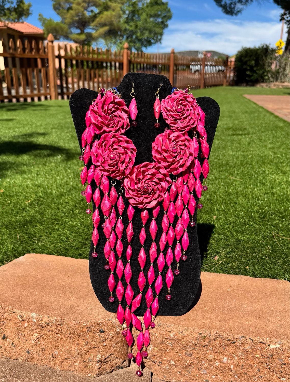 Bright Pink Necklace W/Earrings