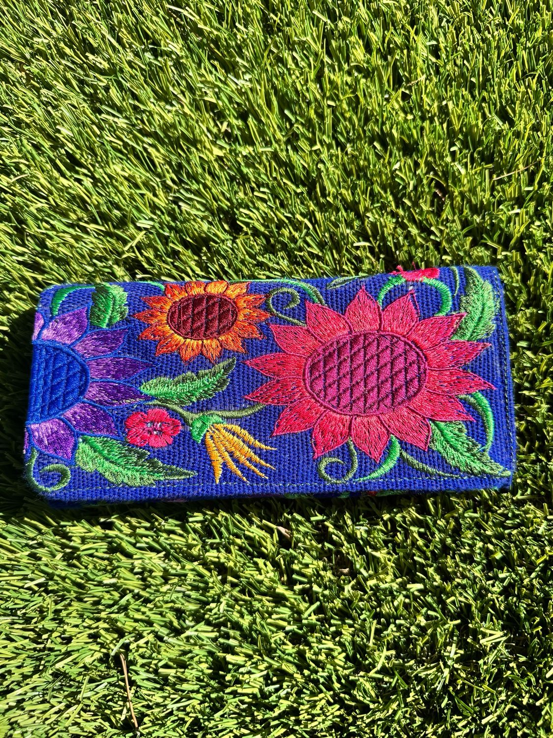 Blue Synthetic Embroidered Wallet