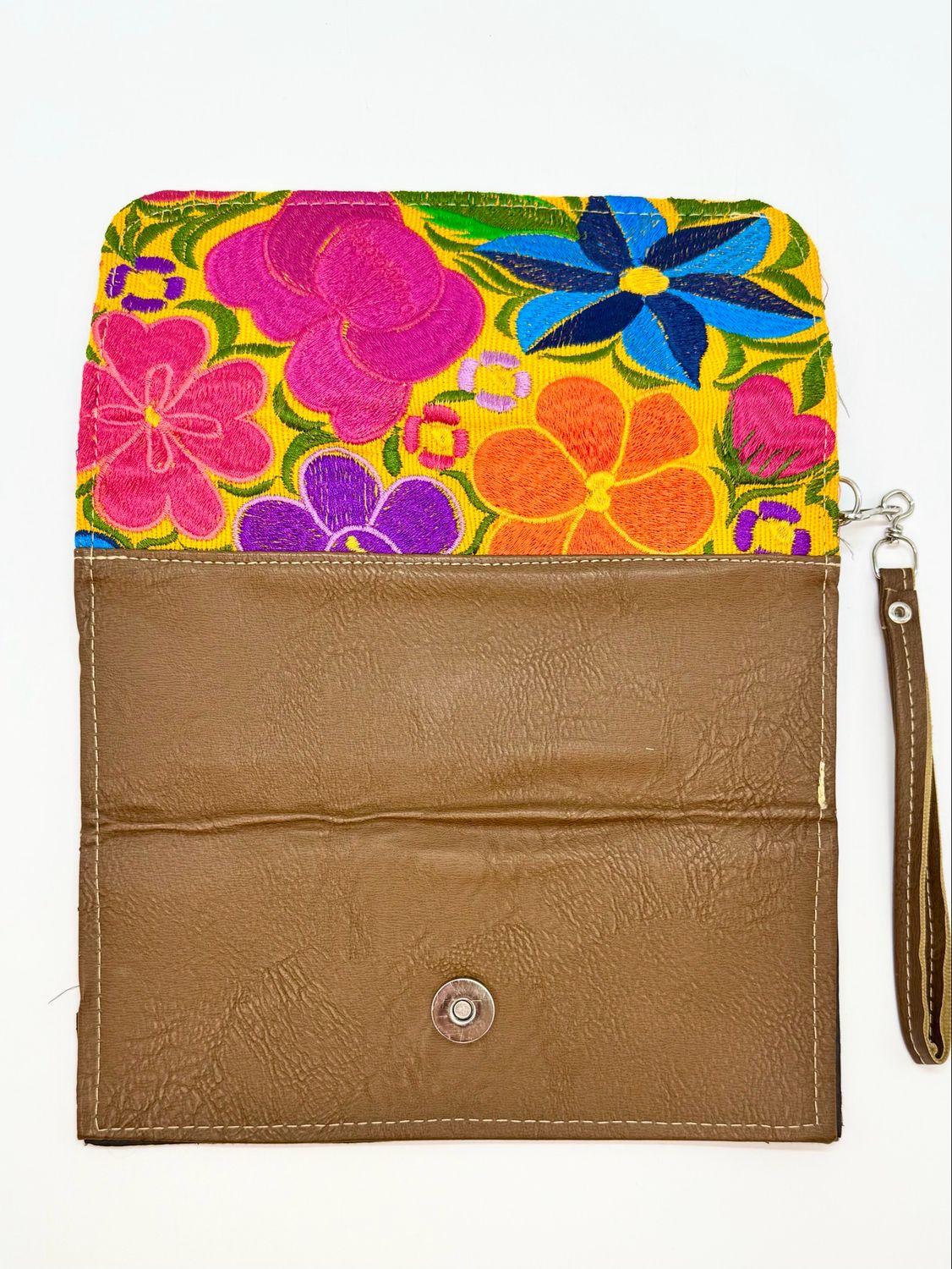 Yellow Floral Synthetic Embroidered Long Wallet