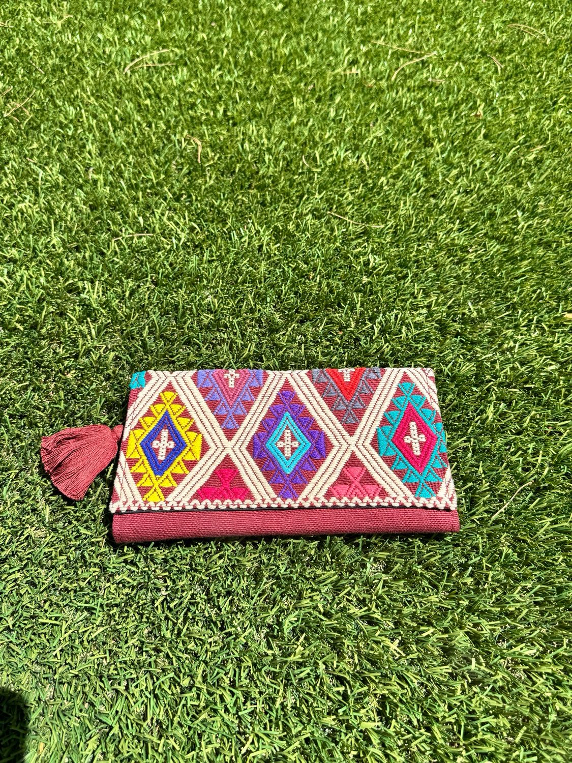 Maroon Synthetic Embroidered Long Wallet