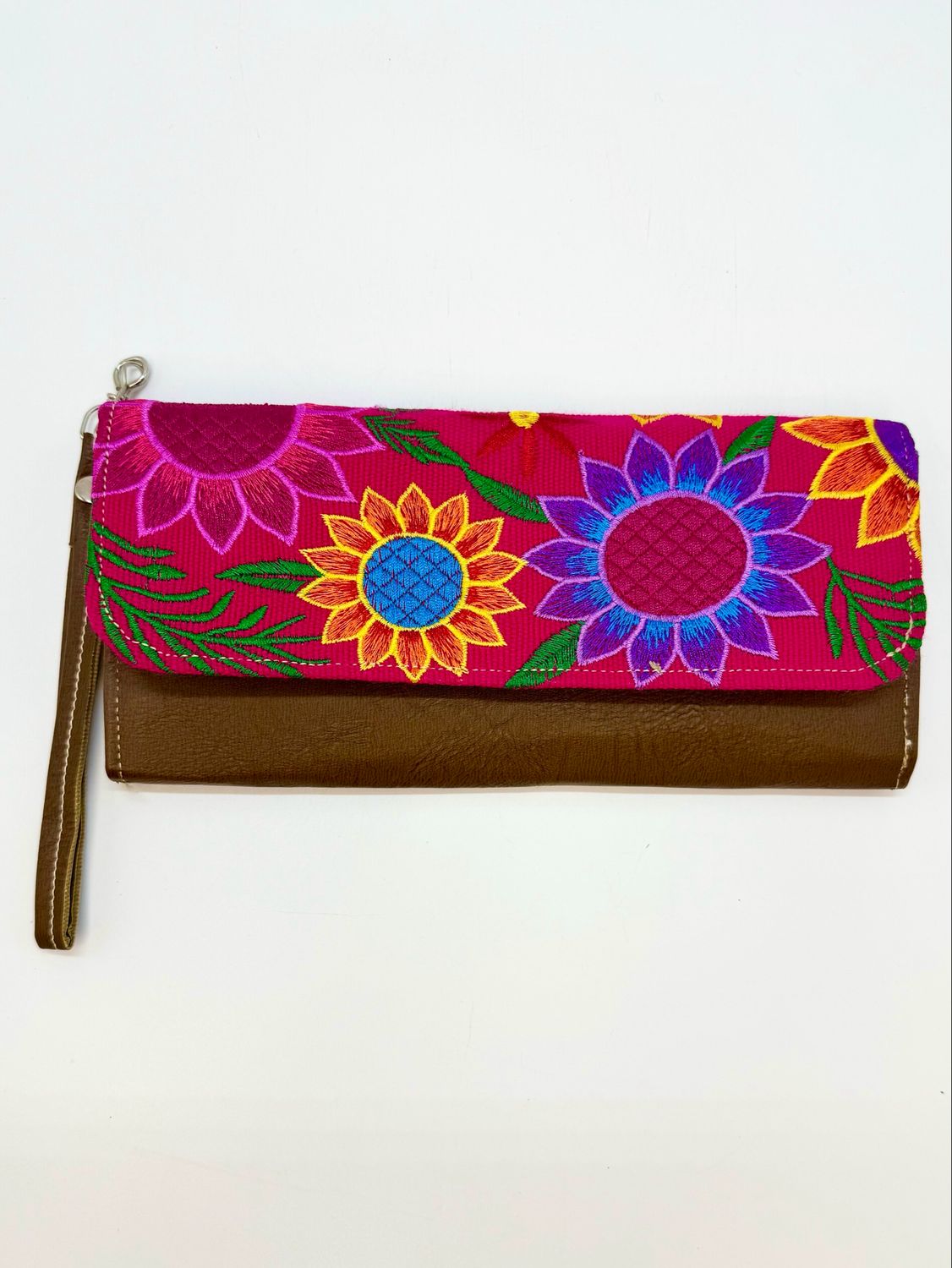 Pink Floral Synthetic Embroidered Long Wallet