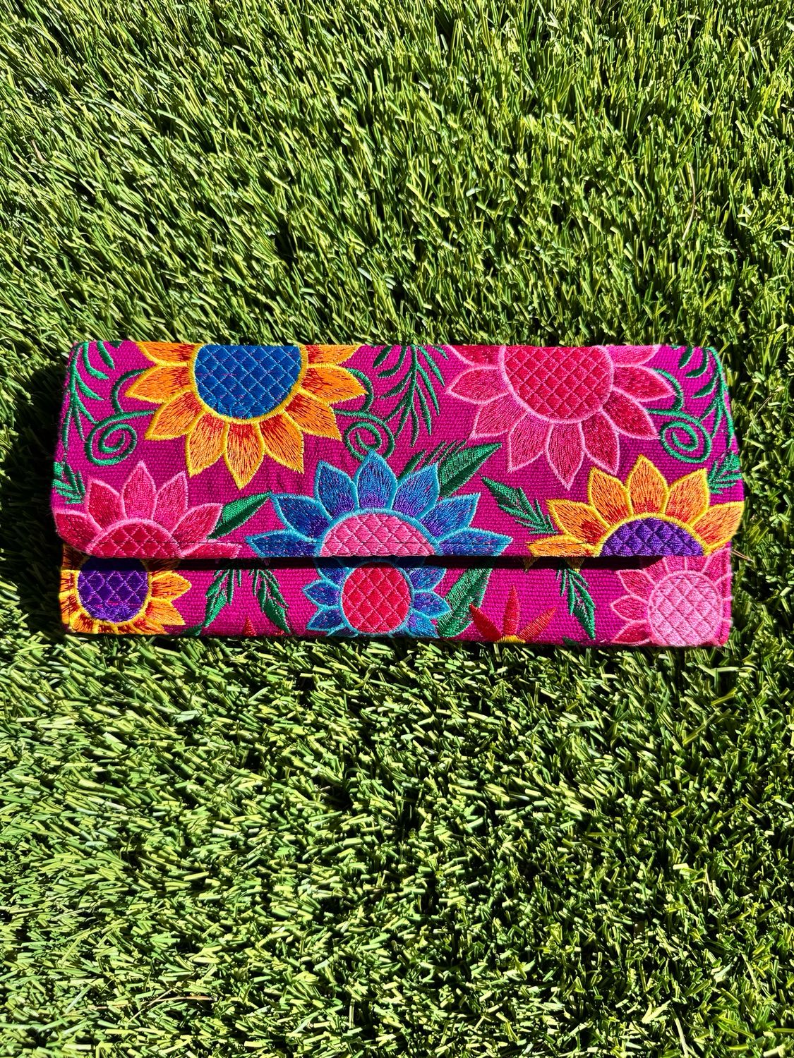 Pink Synthetic Embroidered Long Wallet