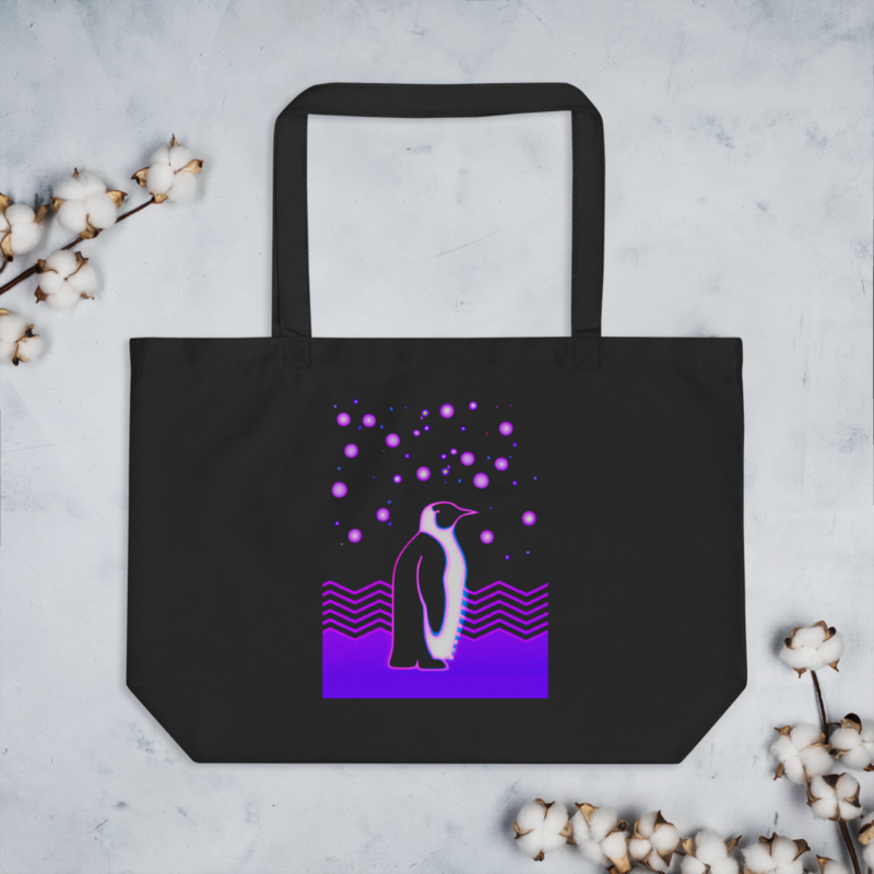 Synthwave Penguin Organic Tote Bag