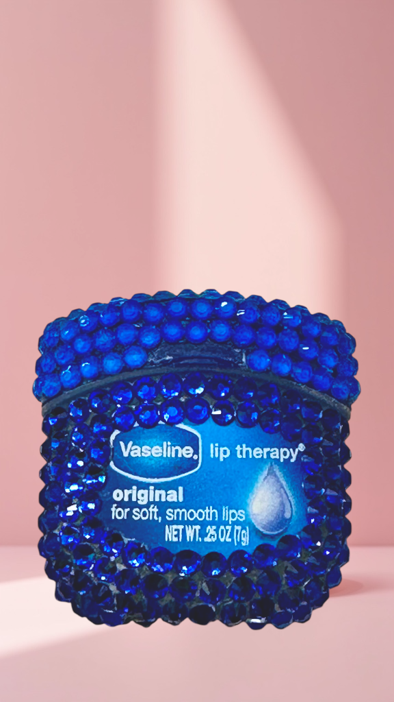 Handmade Rhinestone Lip Therapy: Custom glass embellished hydration pot for soft, smooth lips