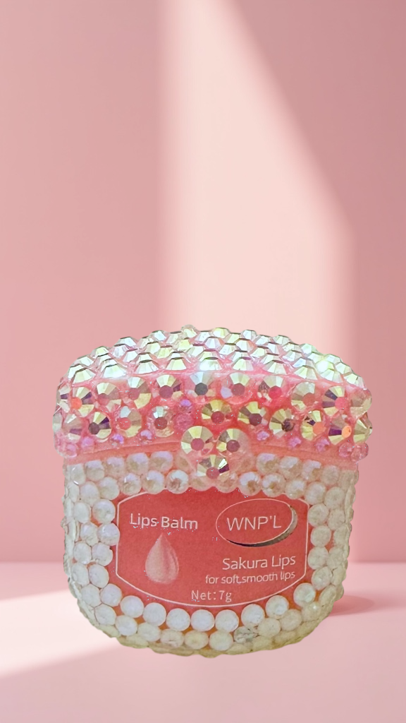 Handmade Rhinestone Lip Therapy: Custom glass embellished hydration pot for soft, smooth lips