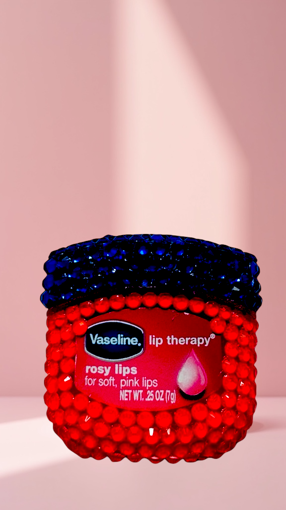 Handmade Rhinestone Lip Therapy: Custom glass embellished hydration pot for soft, smooth lips