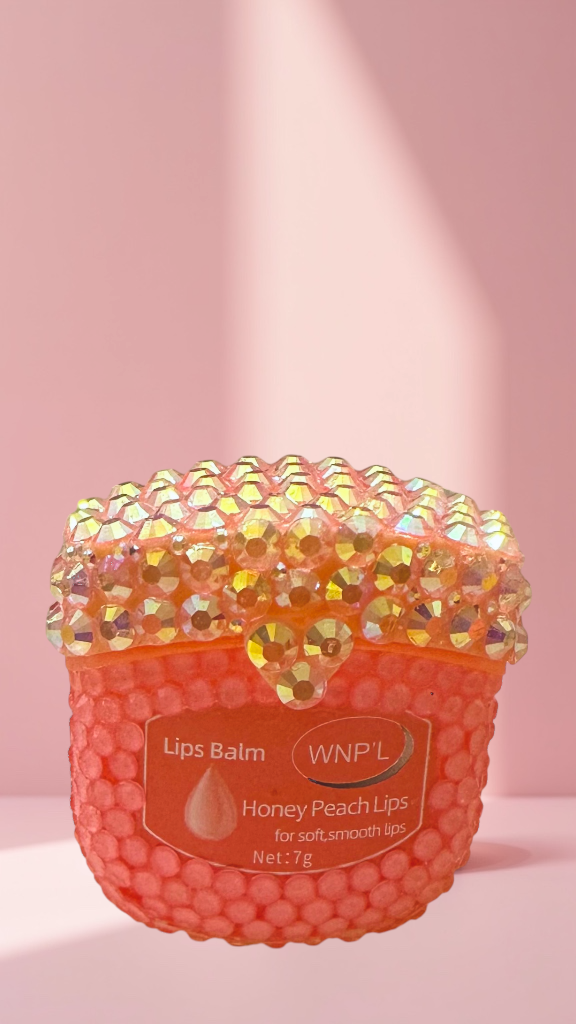 Handmade Rhinestone Lip Therapy: Custom glass embellished hydration pot for soft, smooth lips