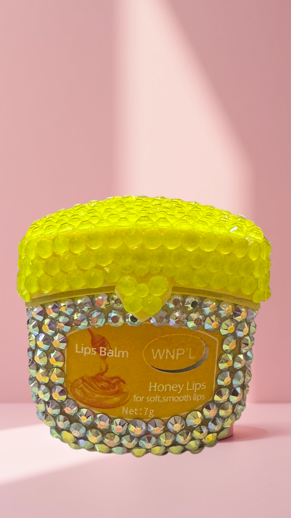 Handmade Rhinestone Lip Therapy: Custom glass embellished hydration pot for soft, smooth lips