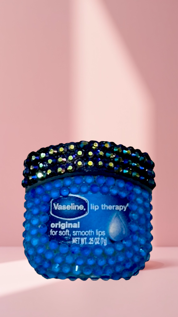 Handmade Rhinestone Lip Therapy: Custom glass embellished hydration pot for soft, smooth lips